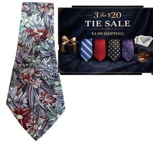 Vintage ISACO Italian 100% Silk Floral Tie Made Italy Botanical 3.5x56 Preppy